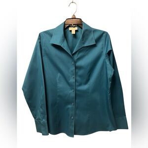Chico's Size 1 Teal Button-Up Shirt | Classic Elegance Meets Everyday Style